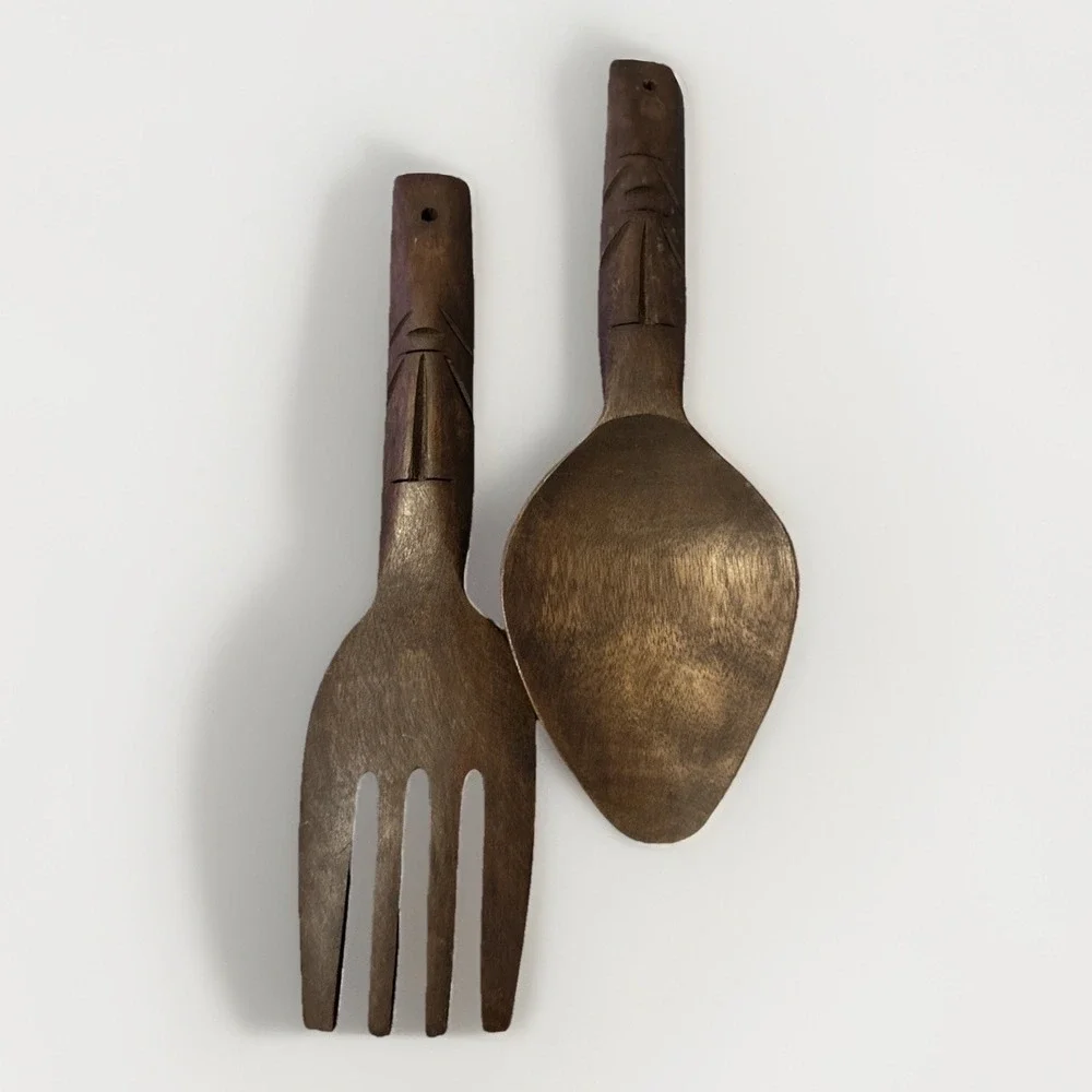 Vintage MCM Wall Hanging Large Wooden Spoon and‎ Fork Set Totem 12